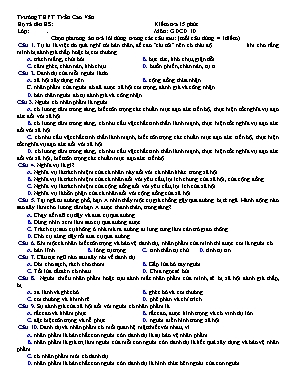 Đề kiểm tra 15p Giáo dục công dân lớp 10 - Trường THPT Trần Cao Vân